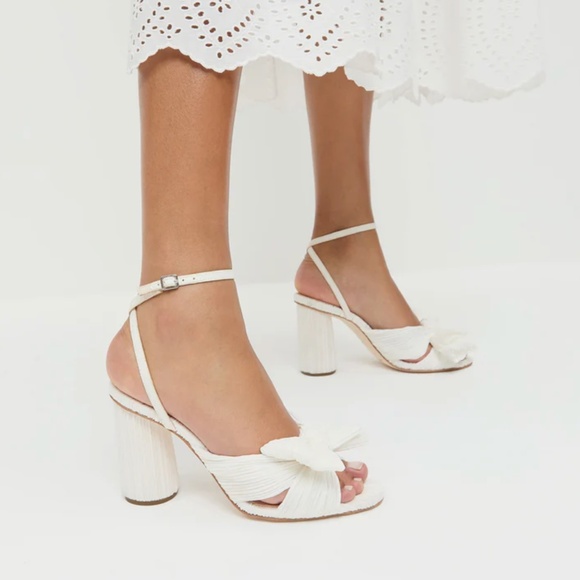 Loeffler Randall Camellia White Pleated Bow Heel, Size 9B - Picture 2 of 7